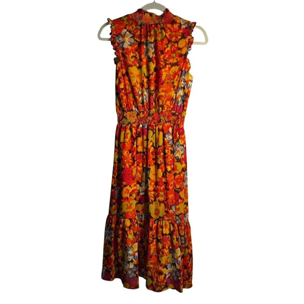 J.Crew Smocked Waist Sleeveless Midi Dress Sunset Floral Print XS NWT - Picture 4 of 9